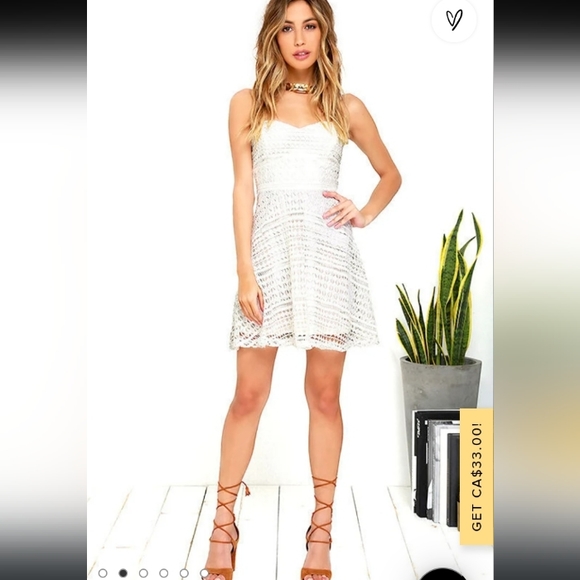 NWOT Lulu's Ivory Geometric Lace Dress w/ Underlay - Picture 1 of 10